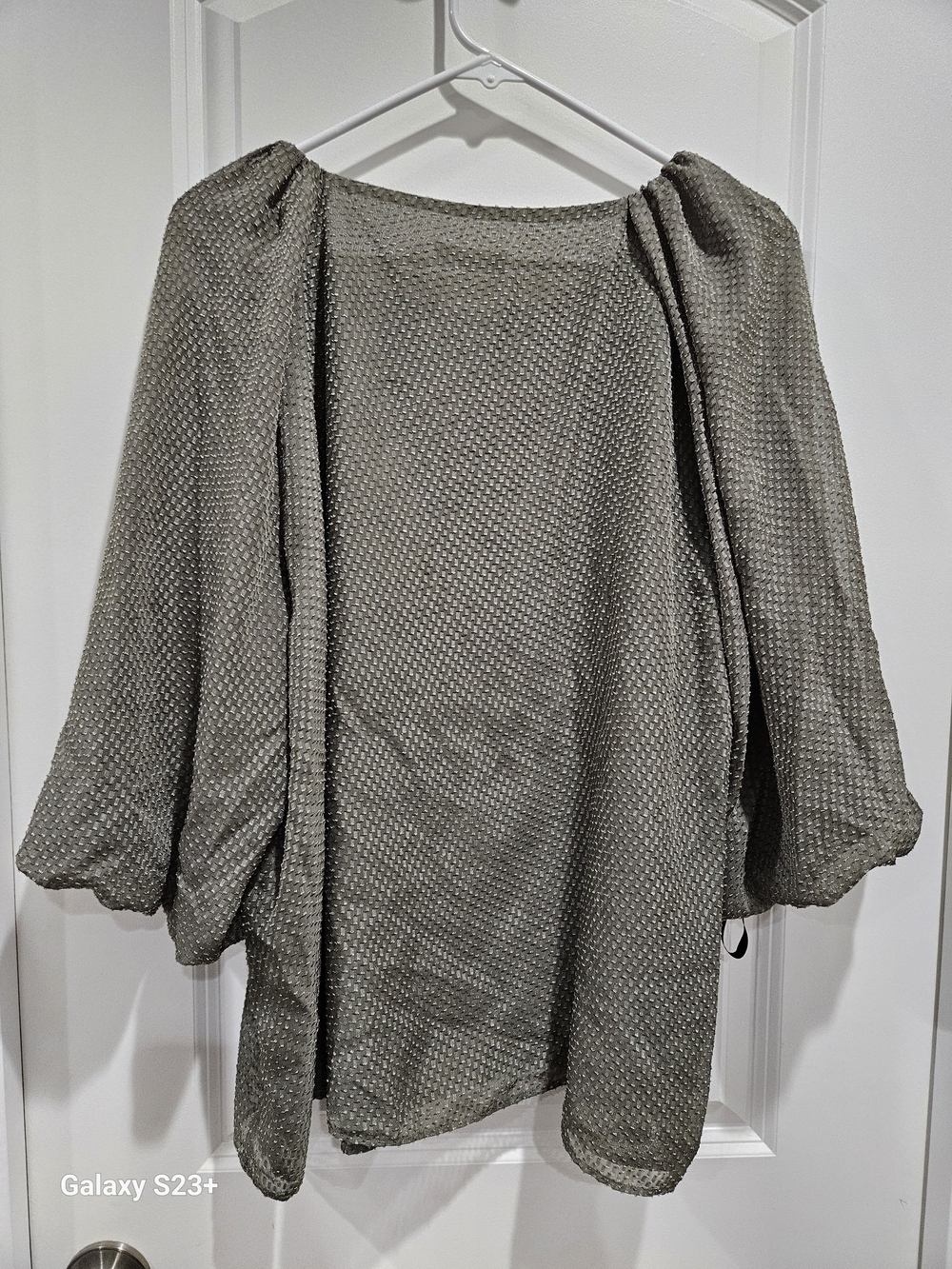 Calvin Klein Olive Textured Balloon Sleeve Blouse - Picture 2 of 6